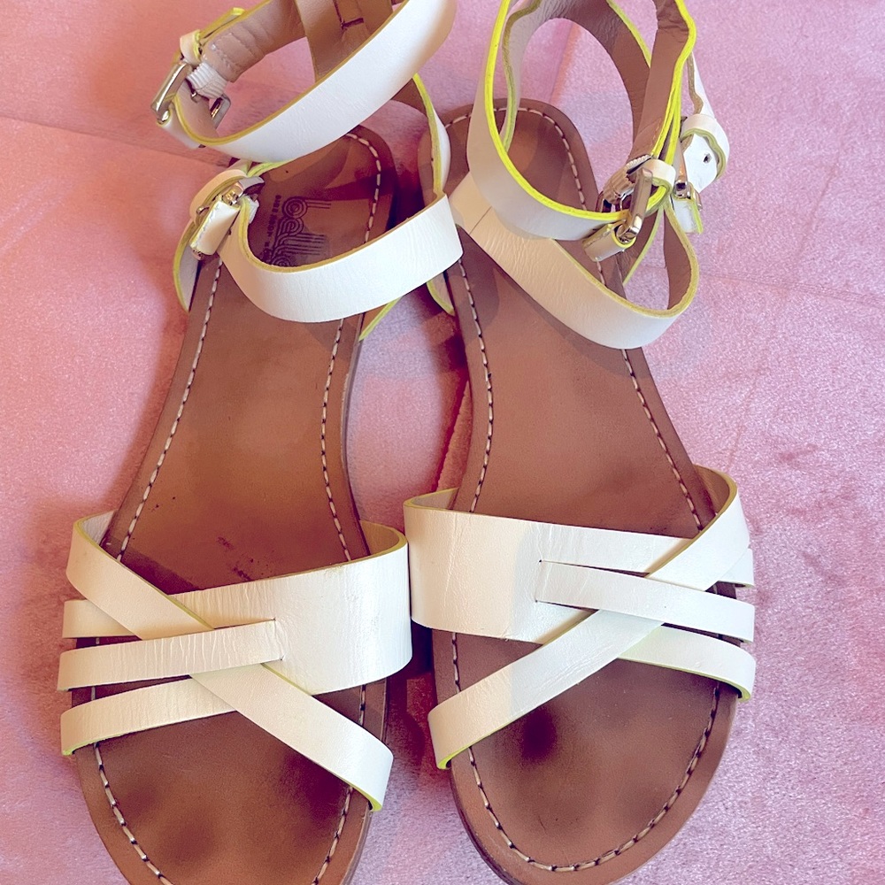 Sigerson Morrison White Sandals with Neon Yellow